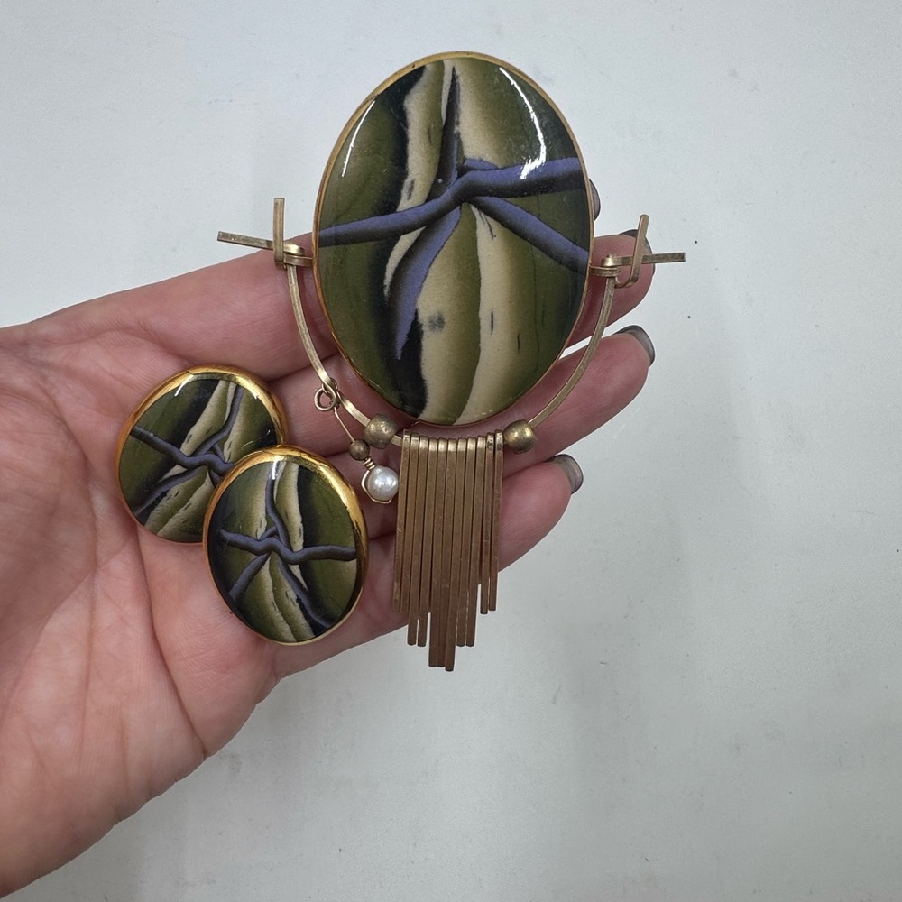 RARE Vintage Artisan Pin & Earrings